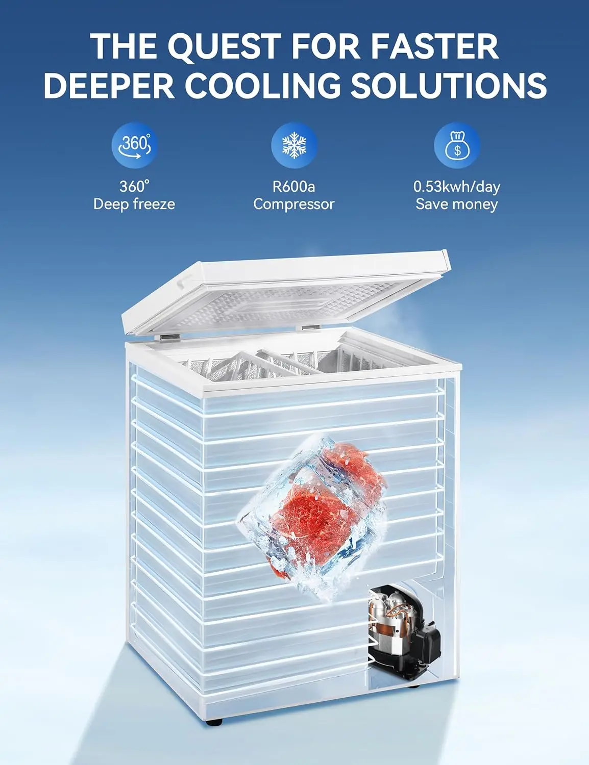 KRIB BLING 5.0 Cu.Ft Compact Chest Freezer with Removable Basket, Krib Bling Top Door Open Freestanding Deep Freezer with 7 Gear 4