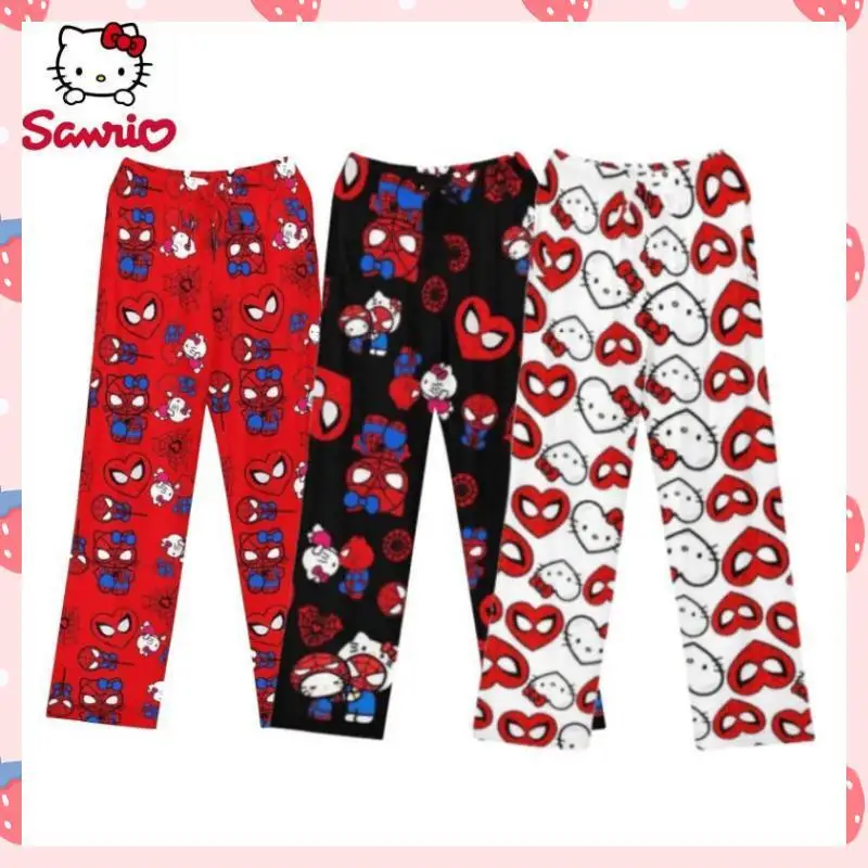 

2024 new Hello Kitty Spider-man Cotton Loose Ladies Pajama Pants Pyjama Trousers Women Men Cartoon Sleep Bottoms Lounge Wear