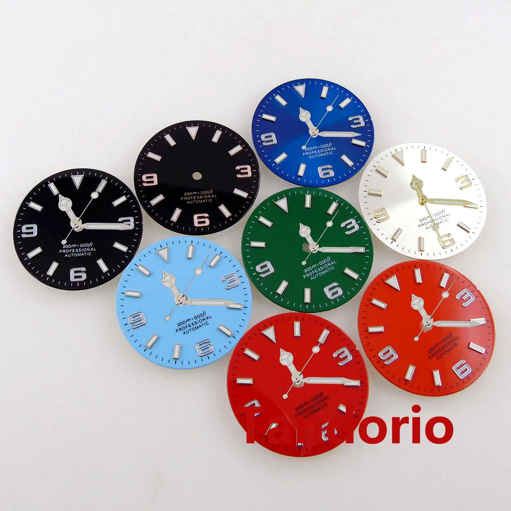 

Циферблат Bliger 29 мм, циферблат подходит для NH35 NH36 Miyota 8215 ETA 2824 PT5000, синий/зеленый/красный/оранжевый/белый/черный циферблат, индекс синего цвета