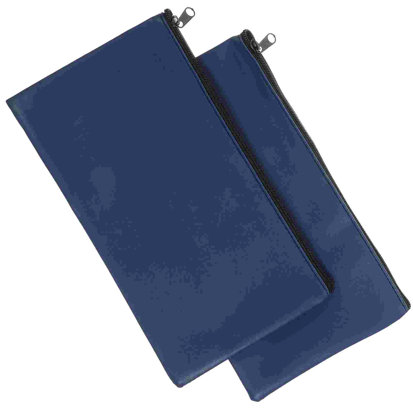 

Money Bank Bag Pu Bill Cash Deposit Storage 2pcs Packed Blue Purse Zipper Pouch