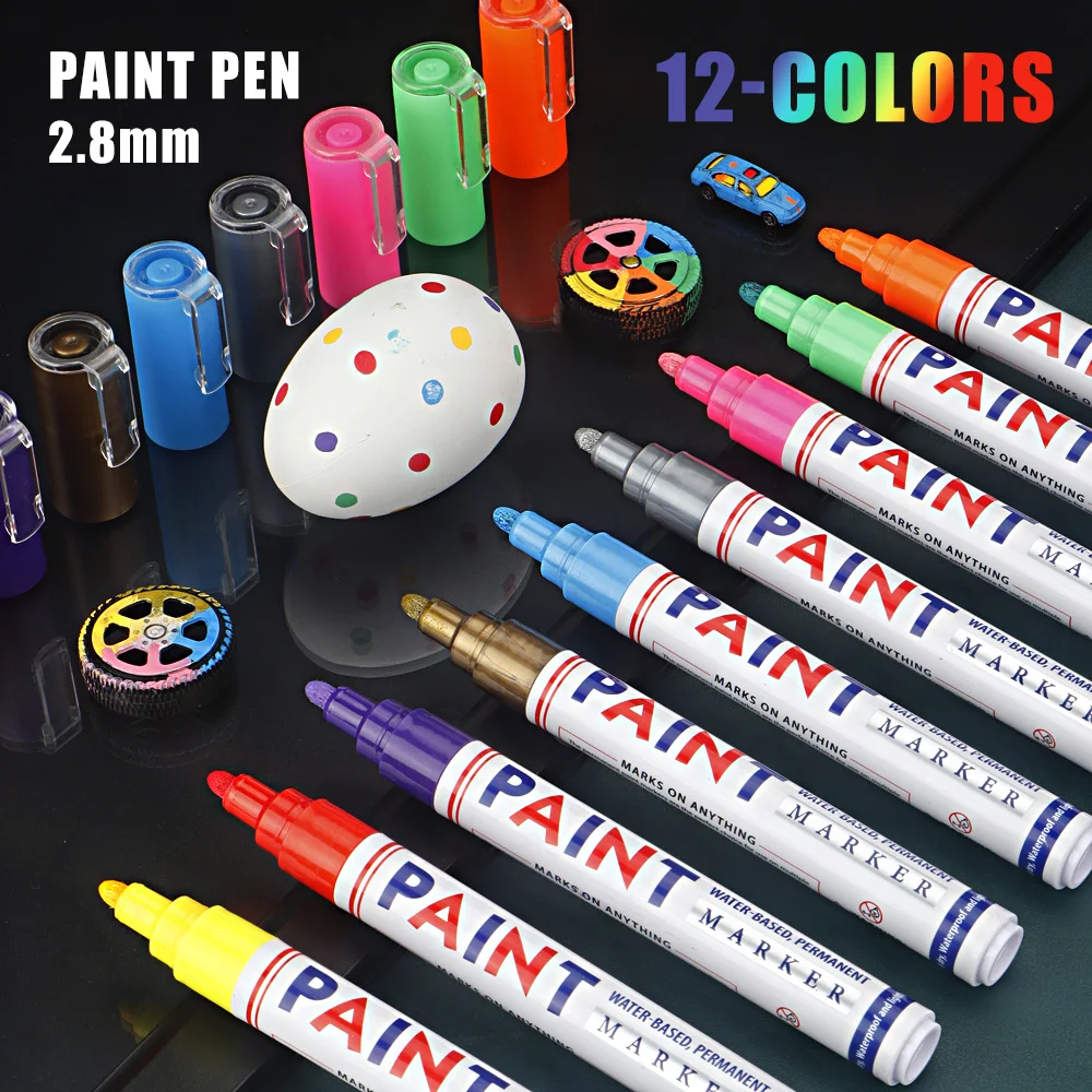 Vibrant Waterproof Permanent Paint Marker Pen - 12 Color Set