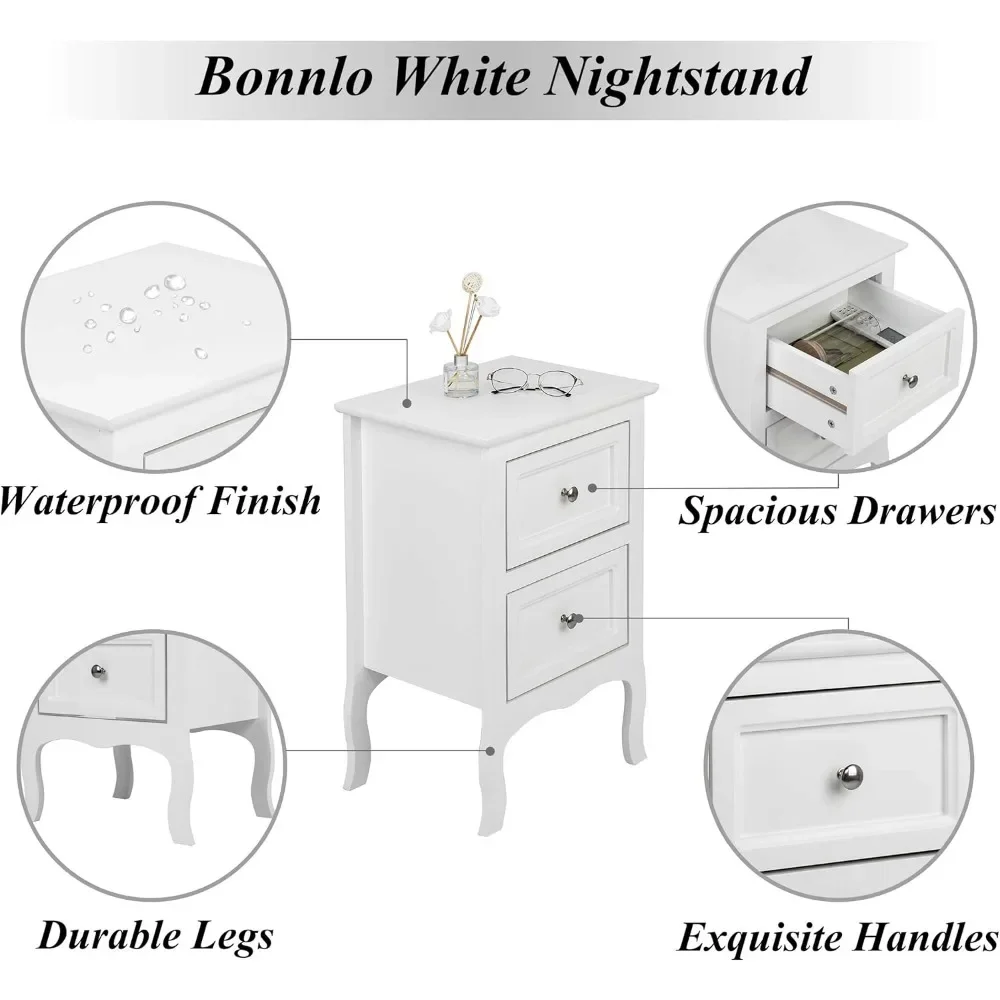 White Nightstand Set of 2, Nightstands with 2 Drawers, Bed Side Table/Night Stand, Small Nightstand for Bedroom 4