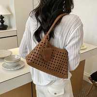 Nouveau style de sacs à poignée personnalisés, sac tissé uni à porter à l'épaule pour femme, sac fourre-tout décontracté grande capacité à la mode 2