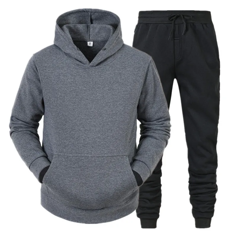 Men's Sport Suit Hoodies+Pants Fleece Tracksu Solid Pullovers Jackets Sweatershirts Sweatpants Hooded Streetwear_voghion.com