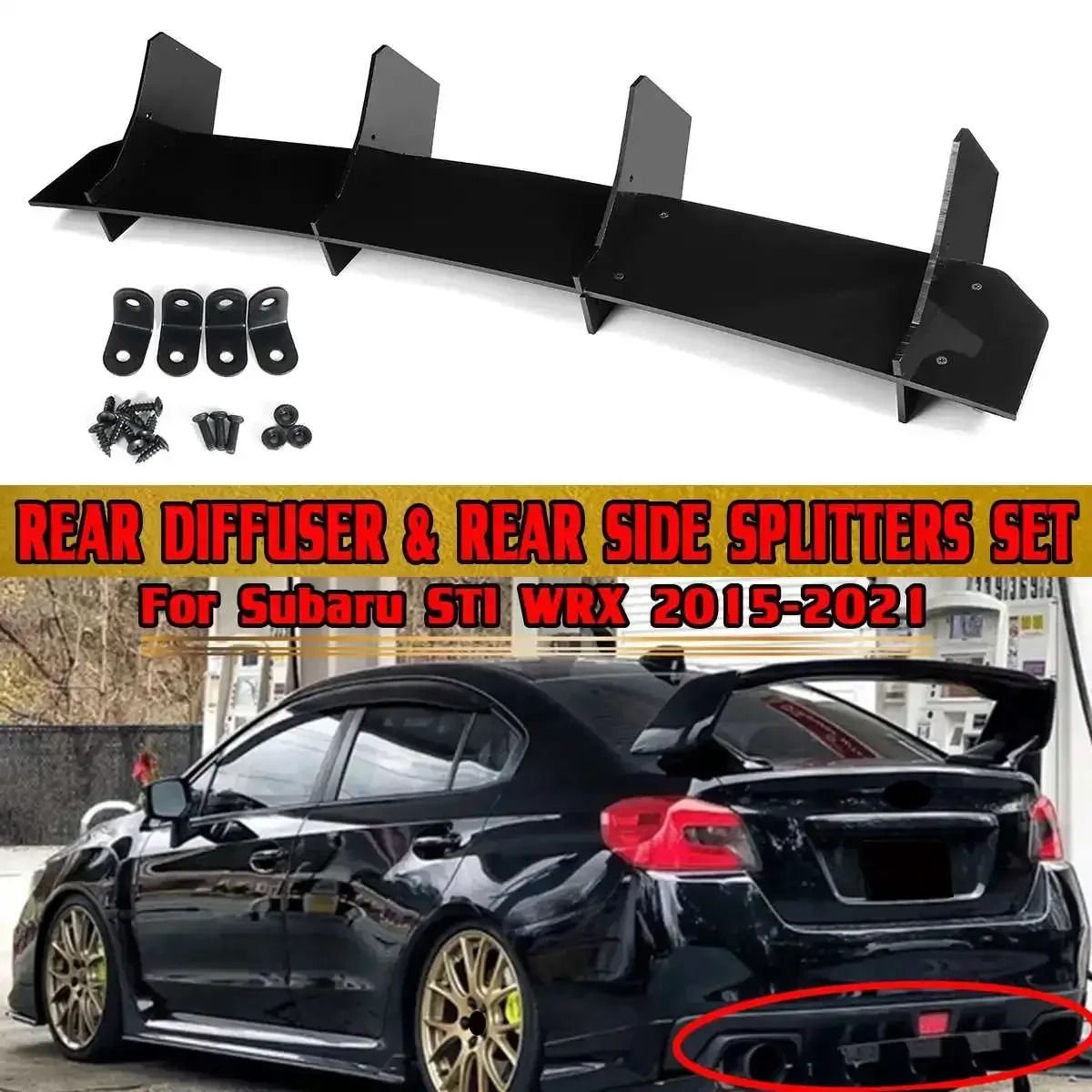 

ABS Car Rear Bumper Diffuser Lip Rear Side Splitters Lip For Subaru STI WRX 2015-2021 Rear Bumper Diffuser Protector Body Kit