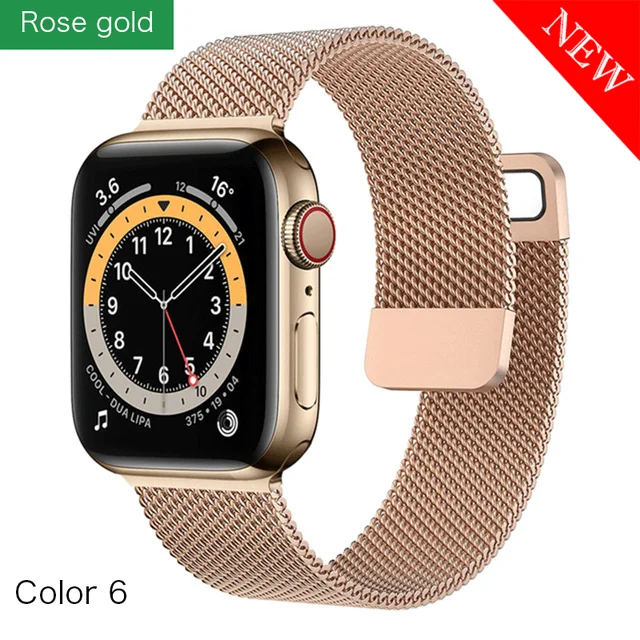 Metal Milanese band for Apple Watch 7/6/SE/5/4/3/2/1 41/38/40mm Stainless Steel Watch strap for iwatch 7 45MM 42MM 44MM Bracelet Rose-gold-6