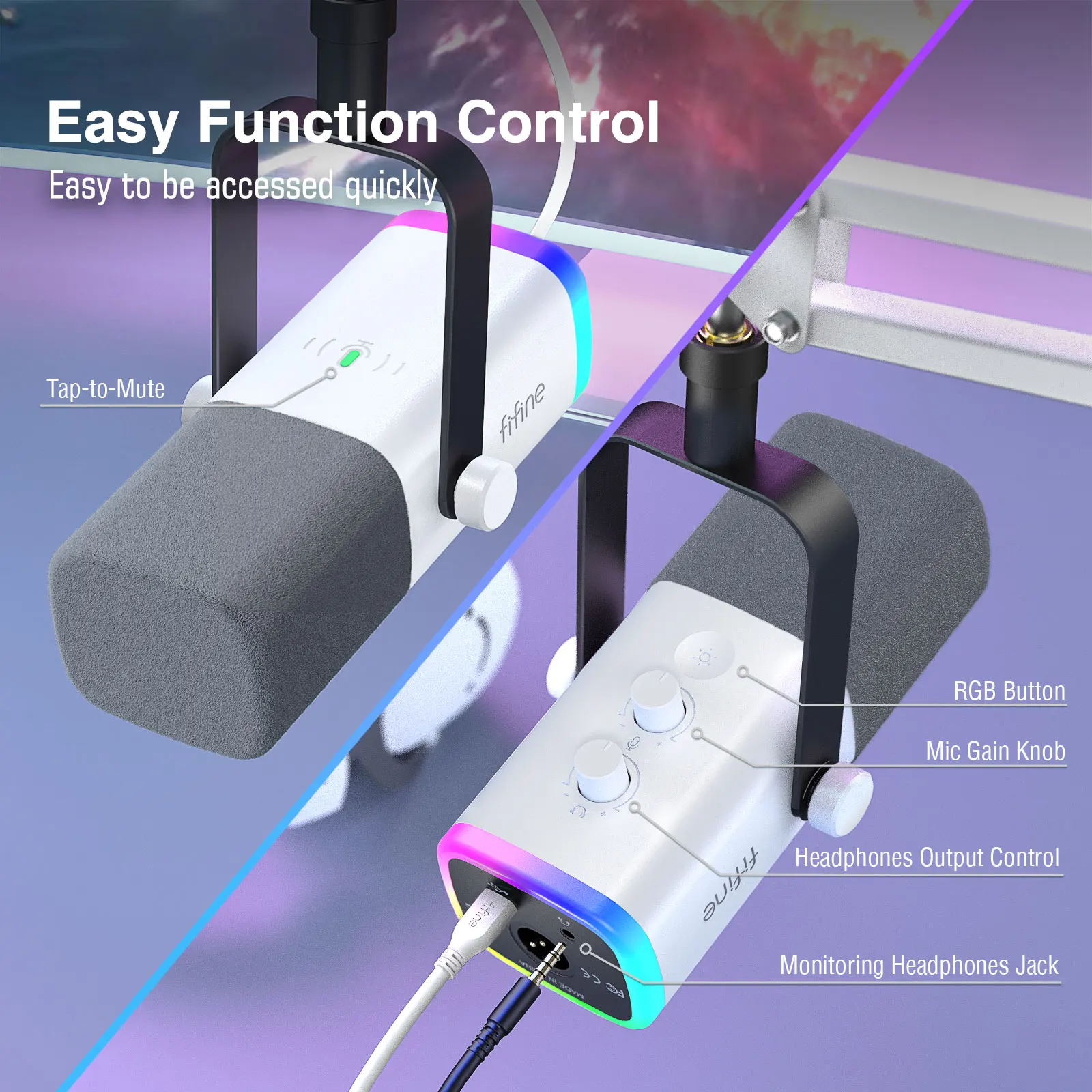 ميكروفون إضاءة احترافي مع ذراع آر جي بي