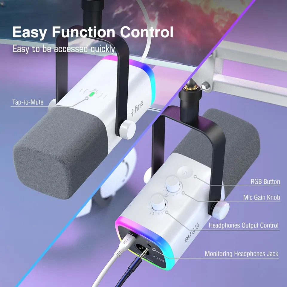 FIFINE ダイナミックマイクとアームセット FIFINE XLR/USB ゲーミングマイクキット ヘッドフォンジャック