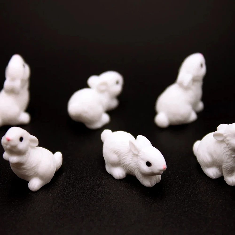 5/10pcs Mini Resin Rabbit Figurines, Farm Animal Miniature Fairy Garden Micro Landscape Ornament, DIY Craft Decoration