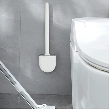 Detergente per scopino in silicone appeso manico lungo spazzola flessibile per pulizia supporto ad asciugatura rapida accessori per set di servizi igienici da bagno 1