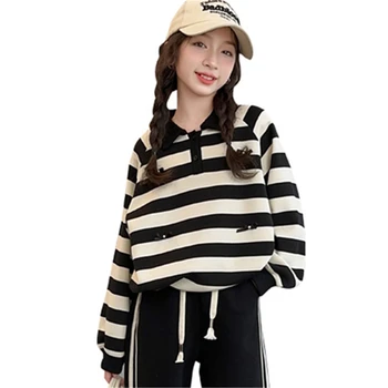 Moda bambini abbigliamento ragazze primavera autunno bambino manica lunga Polo T Shirt per ragazze bambini Stripe Polo felpa 5 7 9 11 13 14 1