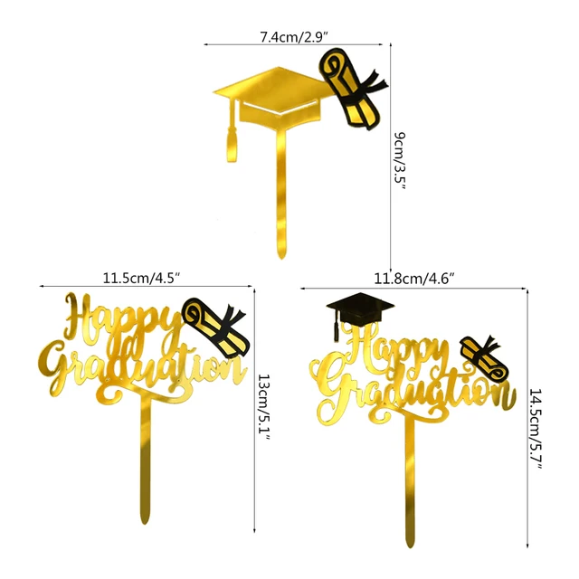 Cake Topper Laurea In Acrilico | Scritta 'Congratulazioni Dottoressa' | Oro | 16x14 Cm - Foto 2