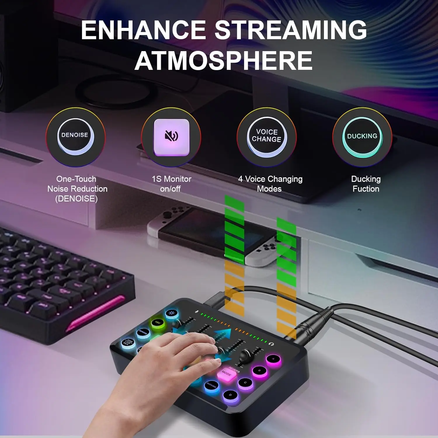 5-Channel Sound Audio Mixer F11 Sound Card Live Streaming for Game Voice Podcast