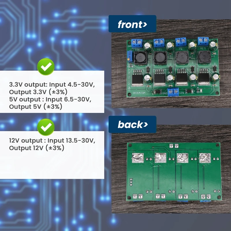 AB46-3A 4 채널 다중 스위칭 전원 공급 장치 모듈 3.3V 5V 12V ADJ 가변 출력 DC DC 스텝다운 벅 컨버터 보드