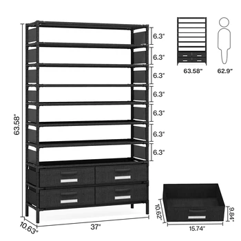 Tribesigns 10 Tier Shoe Rack Organizer with 4 Bins Drawers for Closet Entryway, 32 Pairs Vertical Shoe Racks Tall Shoe Shelf 6
