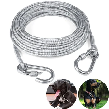 Dog Tie Out Cable Under 250LBS | Steel Wire Leash with Rotatable Buckle | Outdoor Camping Backyard Walking Chains | 6 Size 1