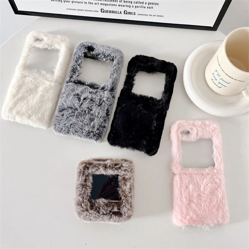 FashionPlainFurFluffyPhoneCaseForSamsungGalaxyZFlip543Z