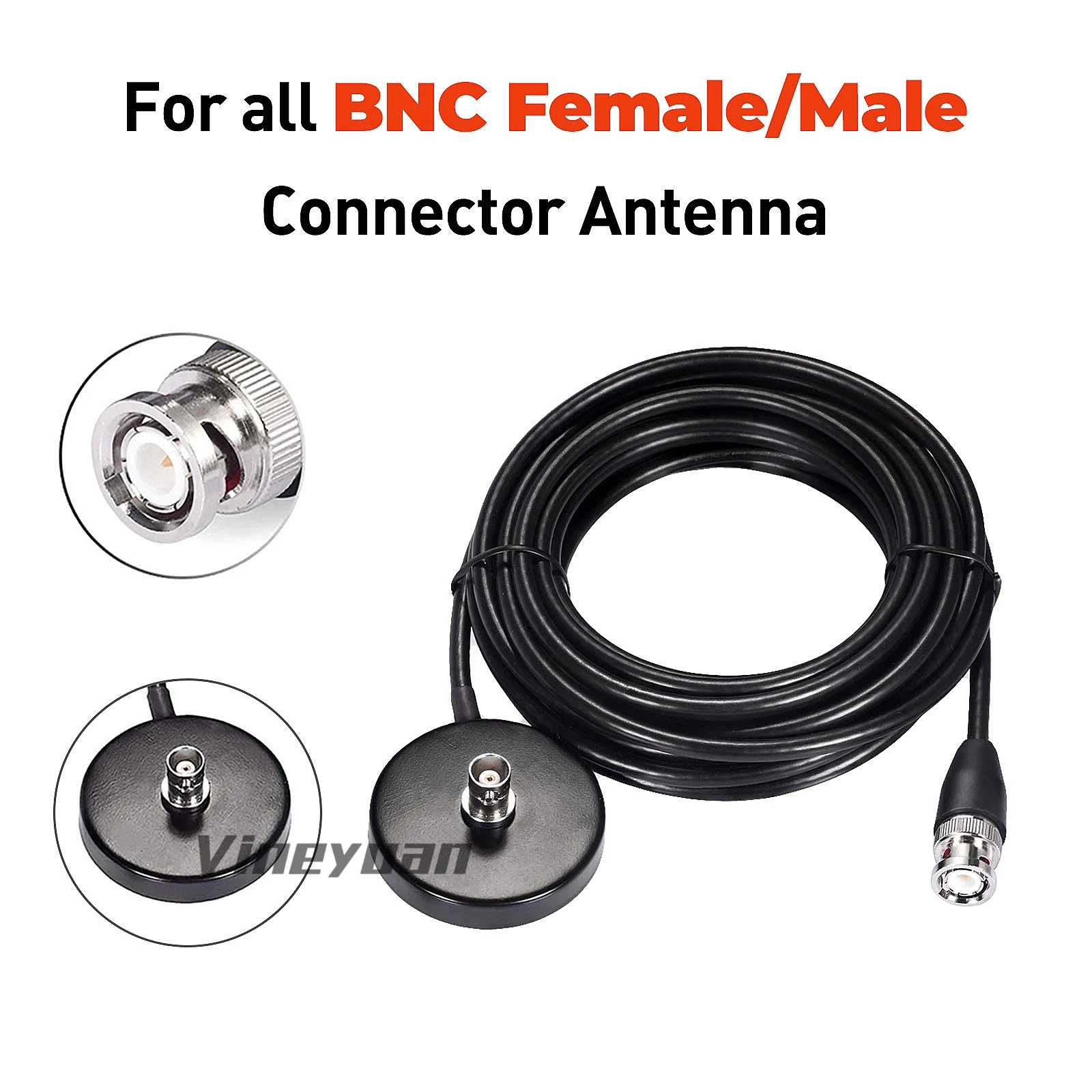 Cavo Di Prolunga Adattatore Base Magnetica 5M Connettore Maschio Bnc Per Radio Cb Kenwood Qyt (Applicabile All'Antenna Radio Cb Maschio Bnc)