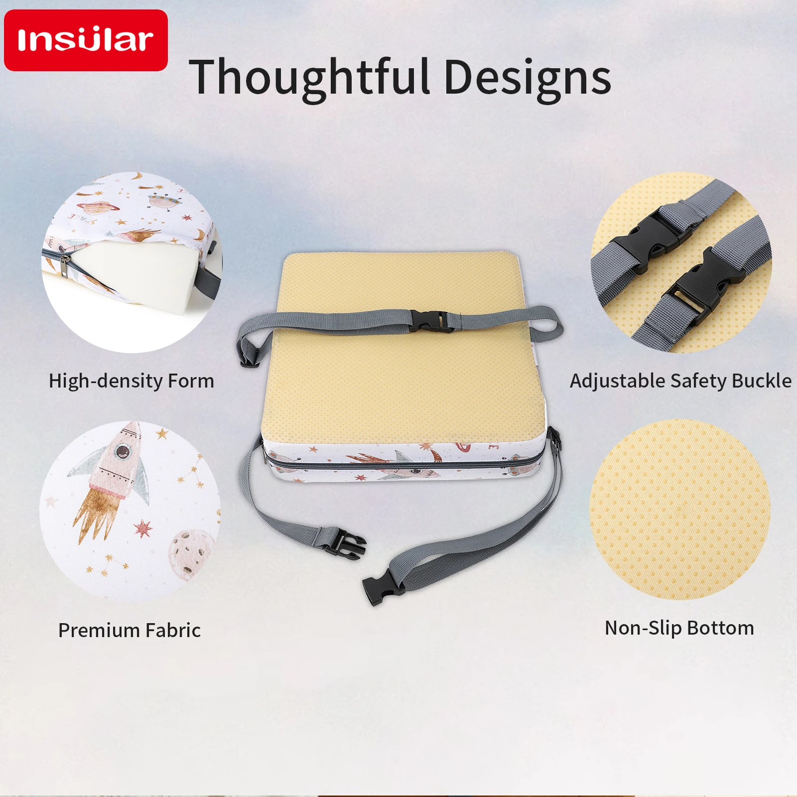 INSULAR Toddler Booster Seat Non-slip Kids Highchair Seat Pad Baby Dining Chair Booster Cushion Removable Breathable Waterproof
