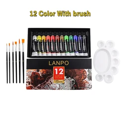 Deluxe Acrylic Paint Set with Professional Brushes - 12ml Tubes for Artistic Creations and DIY Projects (12 Colors)
