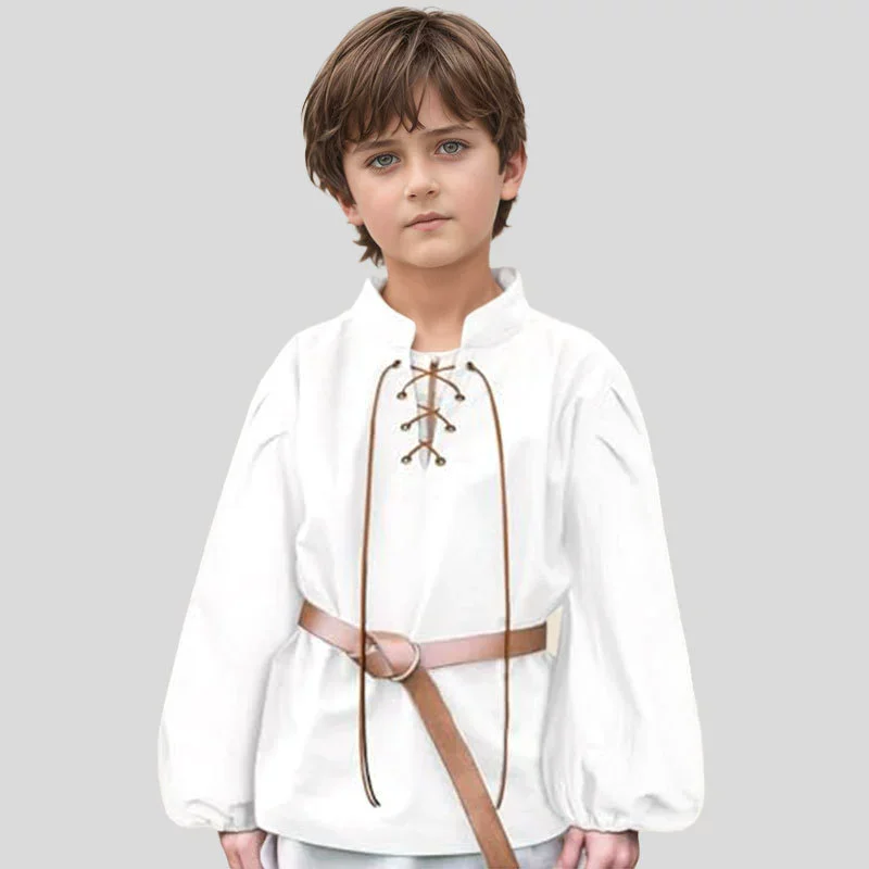 Halloween For Children Long Sleeves Medieval Children Knight Warrior Costume Cotton Tunic Norman Pirate Cosplay Tops Long Shirt
