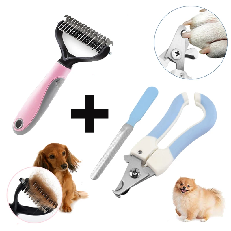 

Pet Comb Nail Clipper Set Stainless Steel Dog Hair Brush Pet Nail Trimmer Tool Pet Hair Care Cleaning Product Set