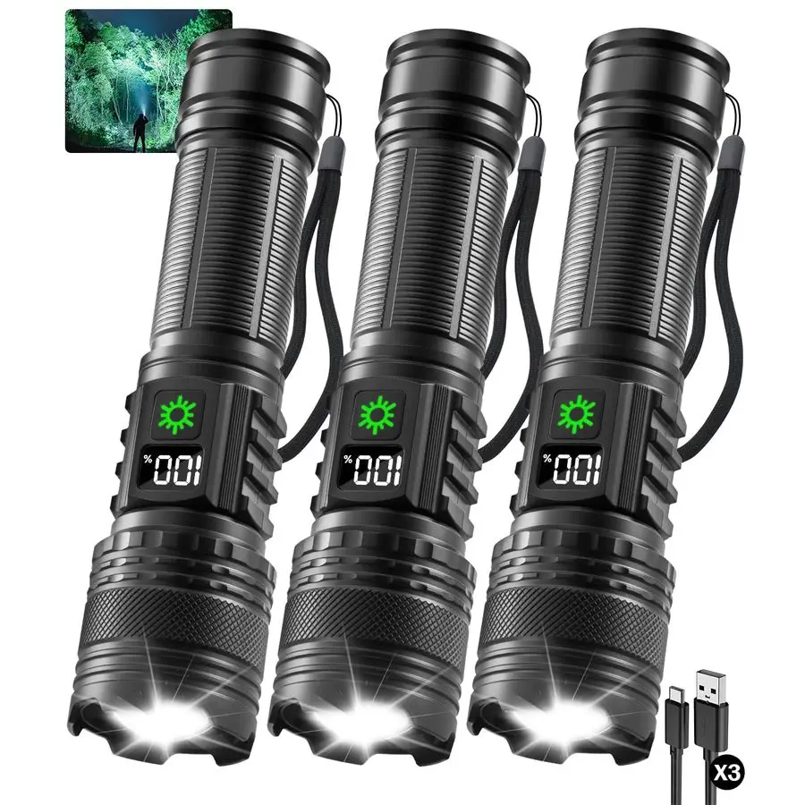 3 pack rechargeable flashlight MVIOCS Red Green Blue Light Bright Small Flashlights, LED Mini High Lumens Pen Light with 3 Modes, Zoomable Torch with Clip, Flashlight for Camping,Outdoor,Emergency It comes with a rechargeable battery and a USB Members Mark 3PC 1700 Lumen