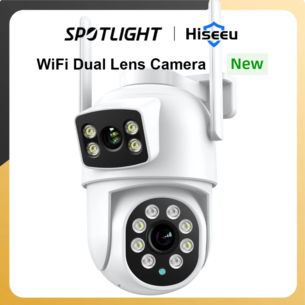 Hiseeu 4K 8MP Wifi Camera PTZ Outdoor Dual Lens & Dual Screens AIHuman Detection Security Protection IP Camera Audio iCSee App