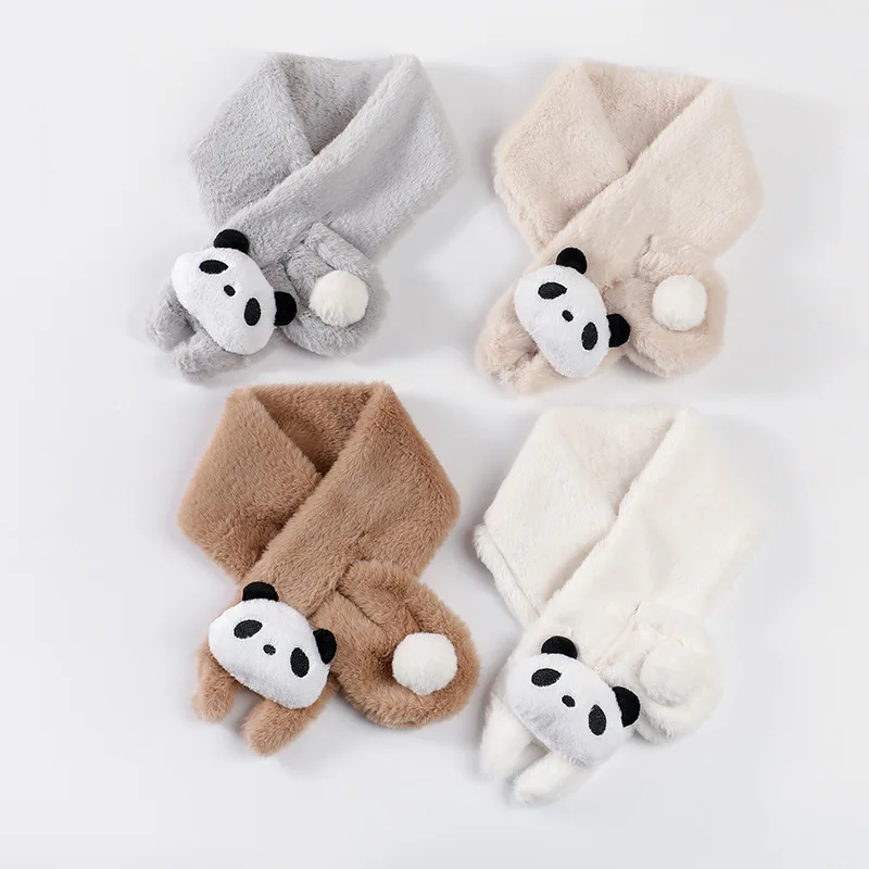 Cartoon Winter Baby Scarf Cute Panda Plush Scarves for Kids Boys Girls Korean Solid Color Children Warm Neckerchief