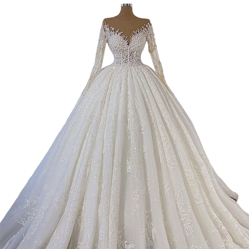 Robe De Mariée Arabe À Manches Longues, En Dentelle, Grande Taille, Effet D'illusion, Collection