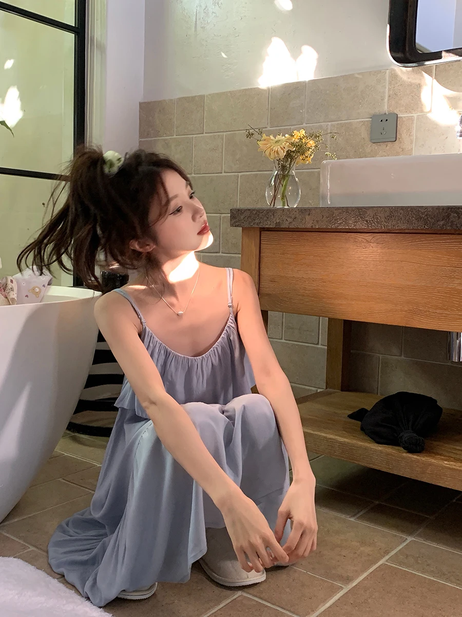 Cute Mid-Length Sp Dr Women's Summer Outdoor Wearable Sweet Sle round Ne Home Dr Casual Comfortable Nightgown