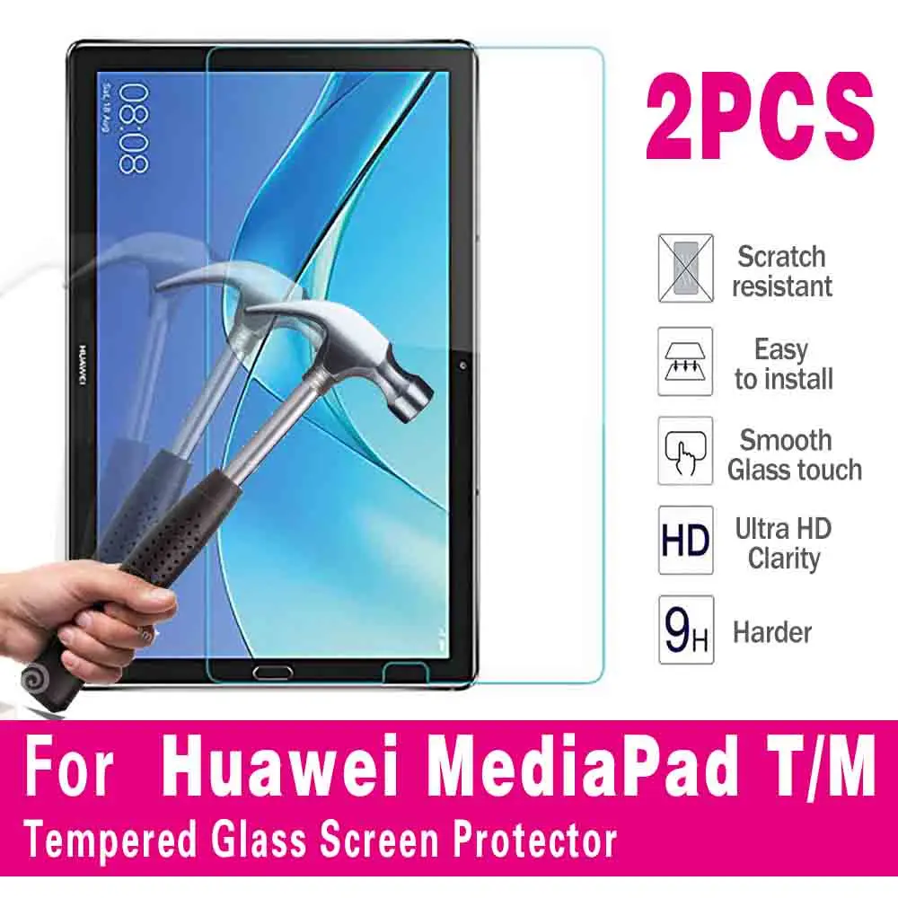 

2 шт., закаленное стекло для планшета Huawei MediaPad 10,4/Pro 10,8/T3/T5/T8/T10/T10S/M5/M6 0,3 мм