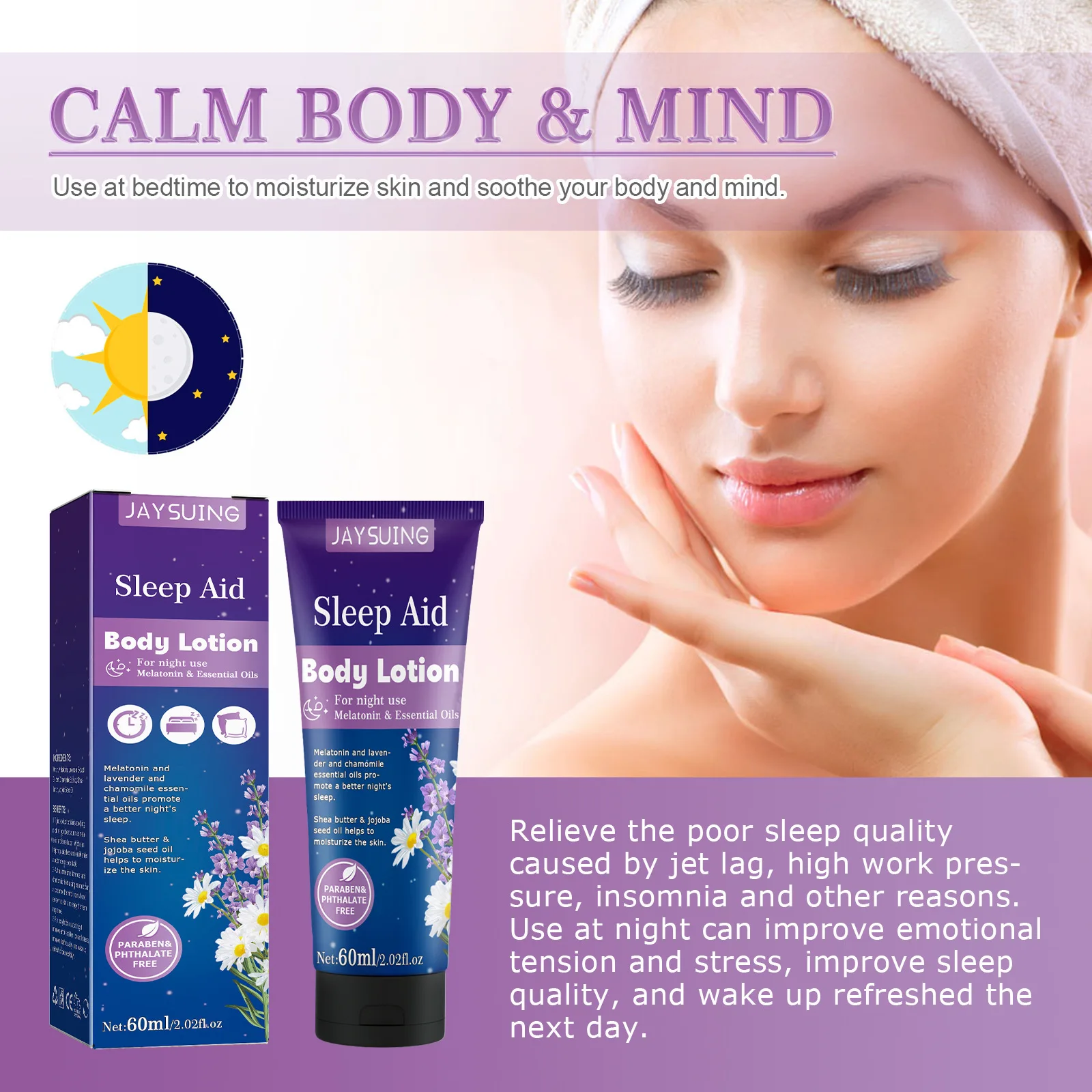 Sleep Aid Body Lotion Deeply Moisturizing Improve Sleep Quality Softening Tender Lighten Skin Tone Maintain Whit-ening Body Care 4