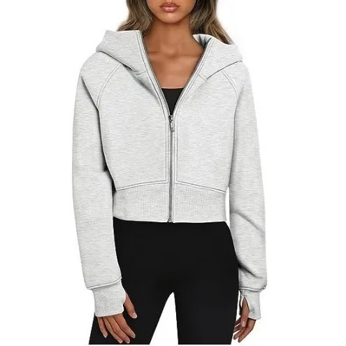 Women Long Sleeve Zip Up Hoodies Cropped Sweatshirts Fall Spring 2024 Outfits Casual Hooded Tops 2