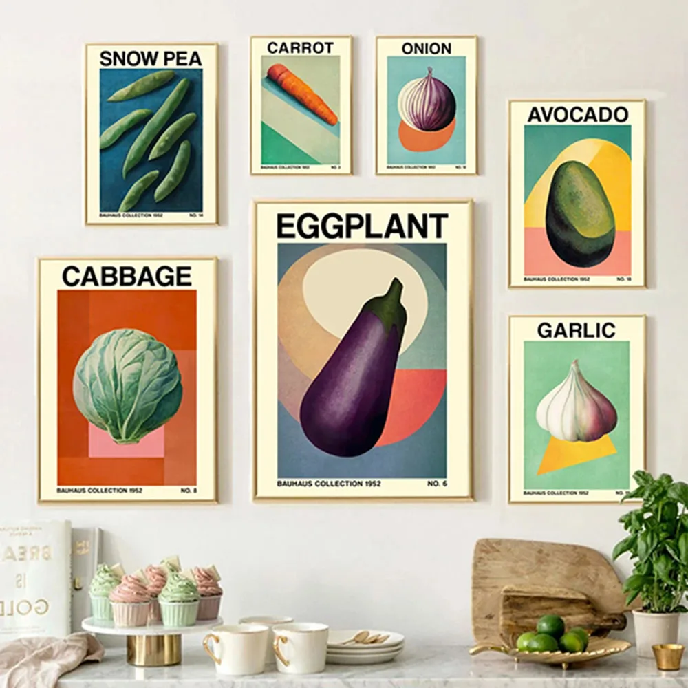 

Vegetable Art Canvas Painting Prints Bauhaus-Inspired Wall Poster Vintage Botanical Picture for Dinning Room Home Decor Cuadros