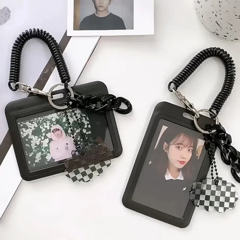 Black Kpop Photocard Holder Ins Kawaii Credit ID Bank Card Holder for Student Idol Photo Sleeves Bus Card Protector Photo Albums