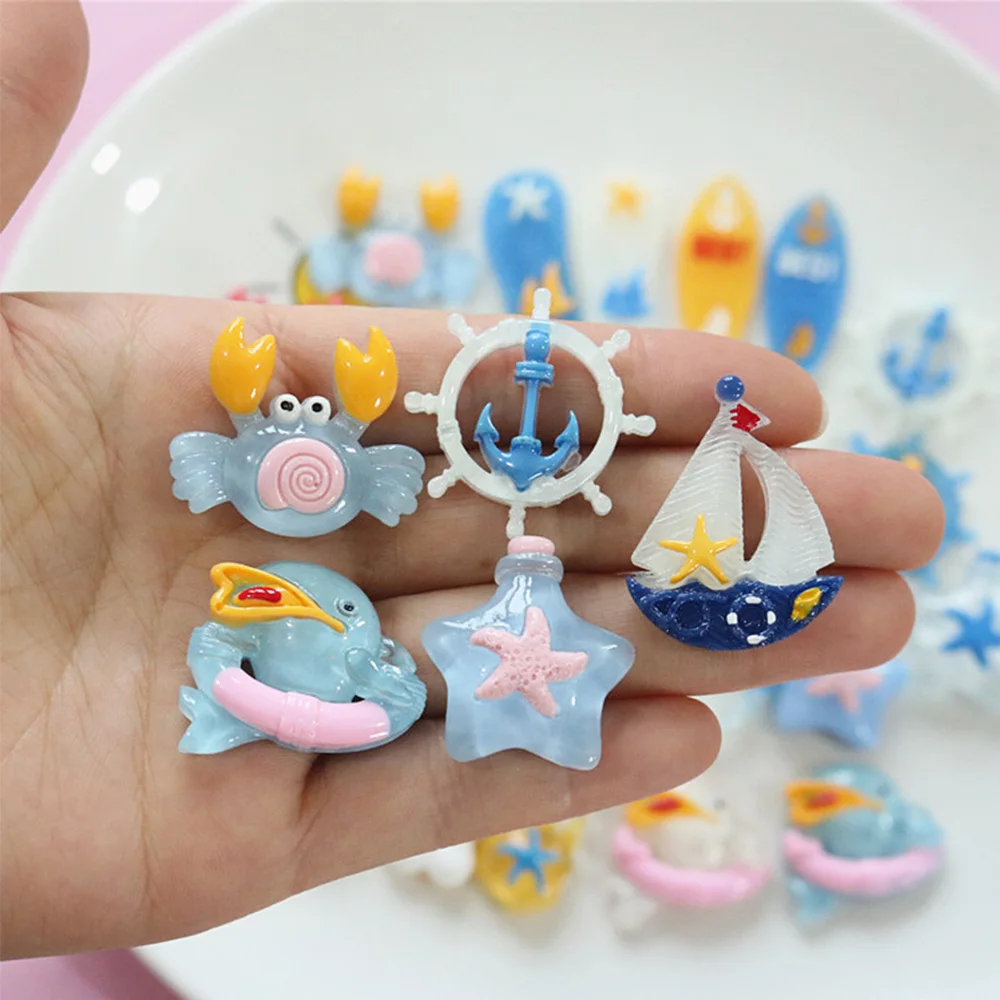 

10PCS Transparent Ocean Series Miniature Flat Back Resin Cabochons For Hairpin Scrapbooking DIY Home Decor Craft Accessories