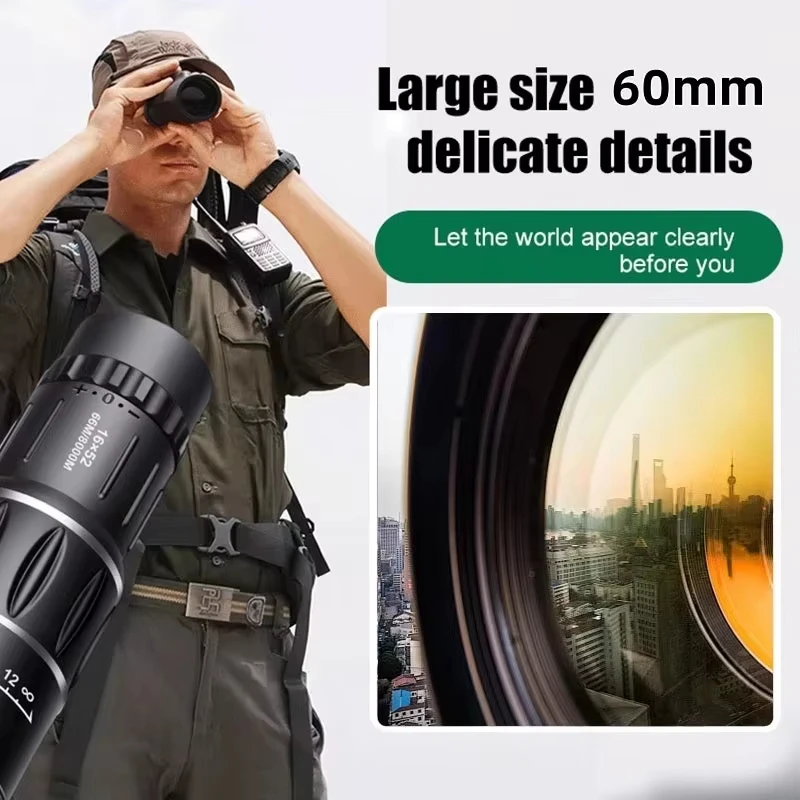 16x52 단안 망원경 고출력 이중 초점 광학 줌 스코프 고배율 장거리 망원경 텔레스코프 축제 선물