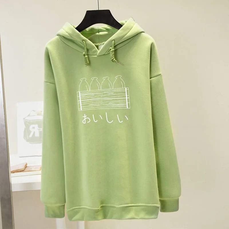 Fashion Hooded Loose Printed Lace Up Hoodies Female Clothing 2023 Autumn New Oversized Casual Pullovers Korean Sweatshirts
