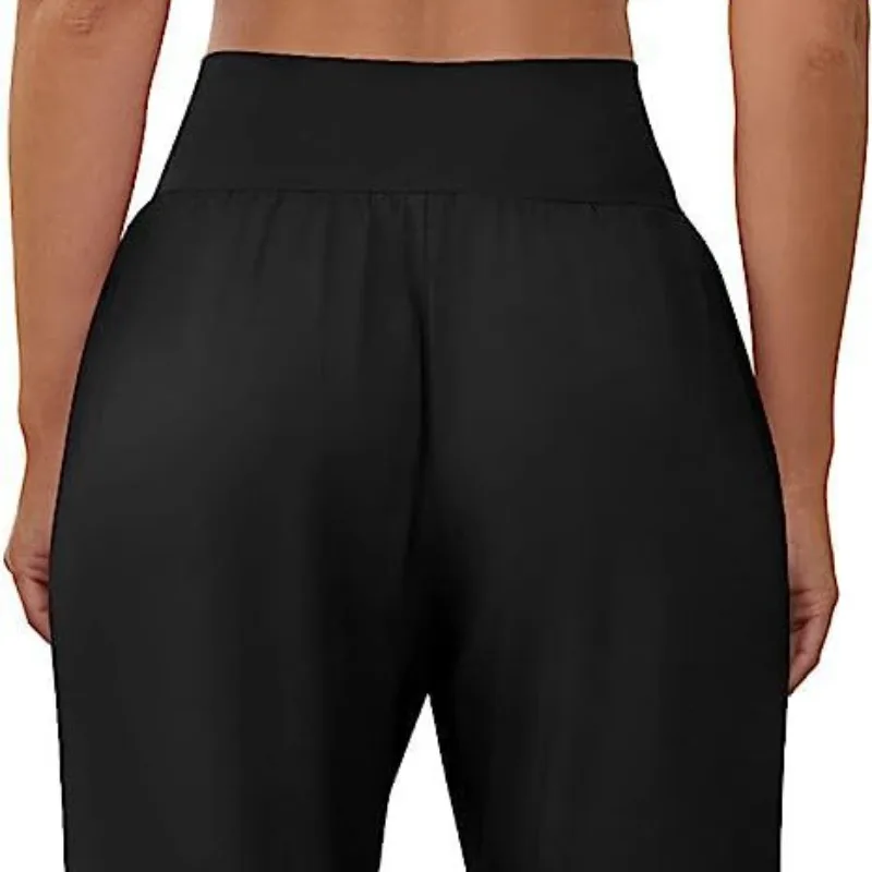 Spring and Autumn Women's Wide Legs High Waist Elastic Waist Solid Commuter Loose Trousers Casual Sports Fashion Vintage Pants