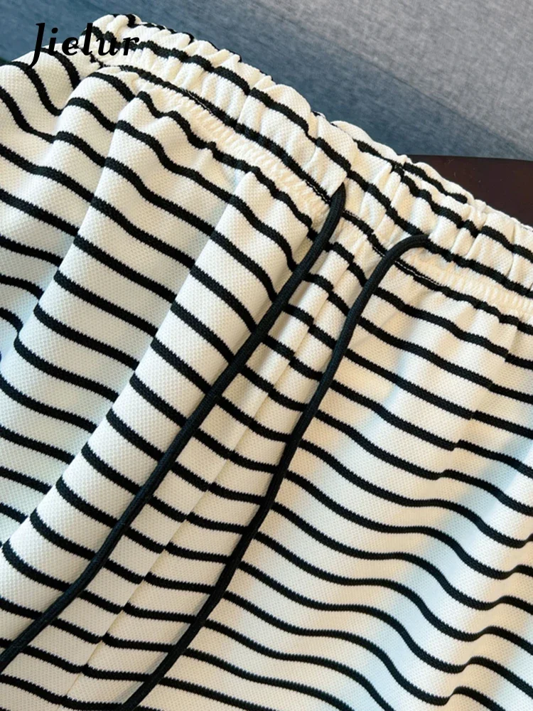 Jielur New Loose Slim Summer Pants Woman Straight Side-striped Casual High Waist Pants Female White Black Korean Women's Pants