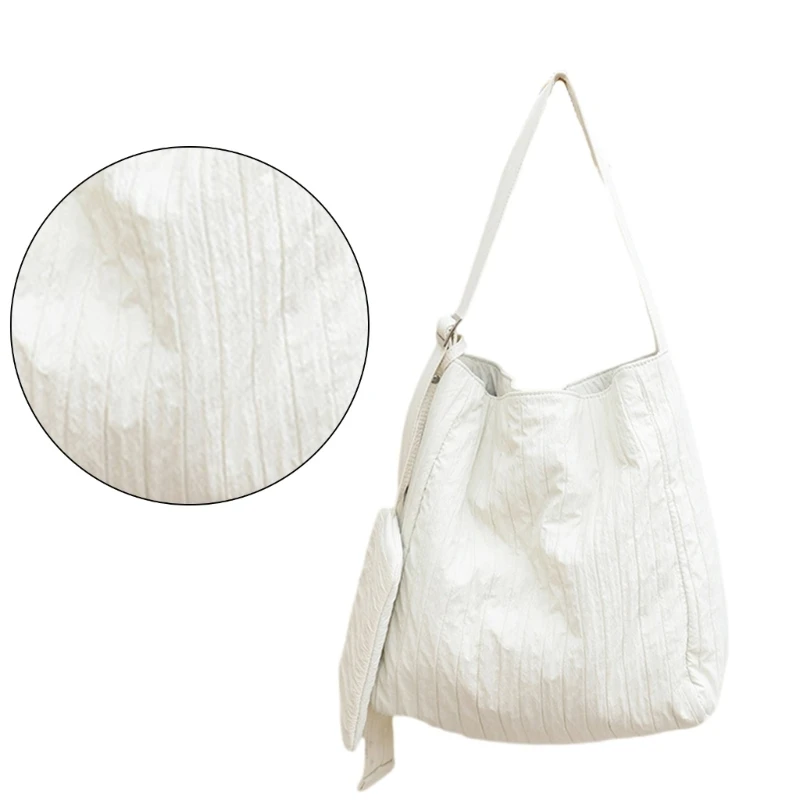 Canvas Pleated Striped Shoulder Bag with Small Korean Solid Large Capacity Crossbody Bag Handbag for Women