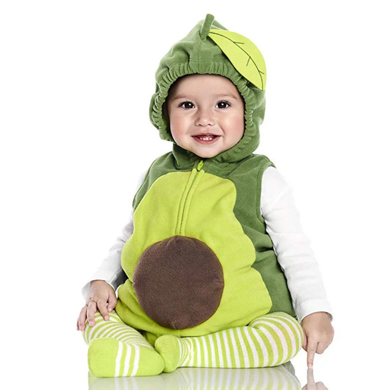 2pcs/set Infant Baby Girls Boys Avocado Costume Hoodie Sleeveless Bodysuit Romper with Stockings