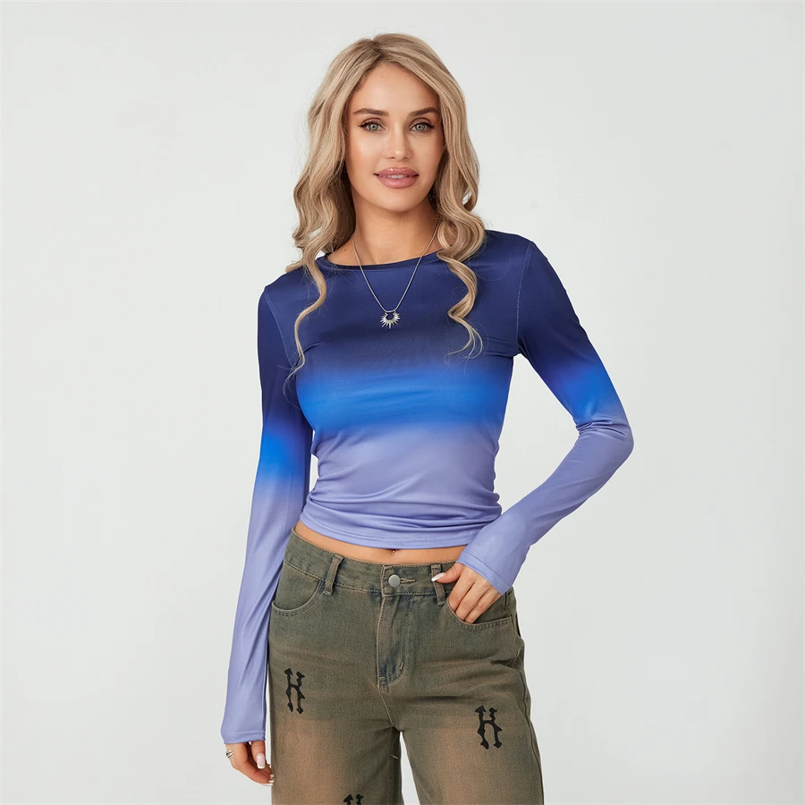 Camisetas básicas de Color liso para mujer, camisetas informales de manga larga, jerséis ajustados para otoño y primaver
