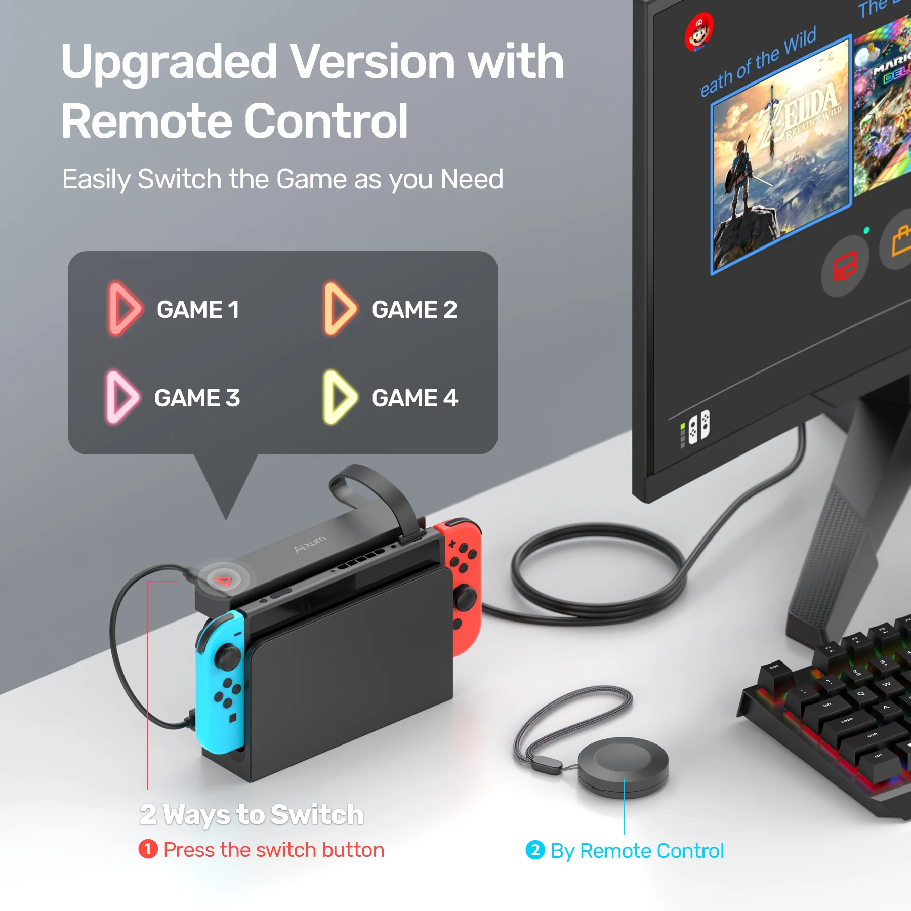 Wireless Game Card Reader with 4 Storage Slots and Remote – Plug & Play Black Gaming Accessory