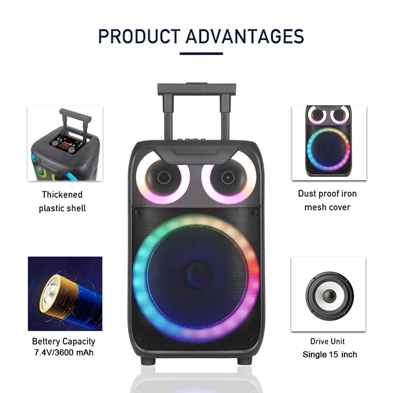 Enceinte sono mobile amplifiée 800W 15 LED/USB/BT/SD/FM + 2