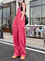 Pink Denim Overalls For Women Loose Slimming High Waist Straight Wide Leg Pants Student Style Jumpsuits - Image 6