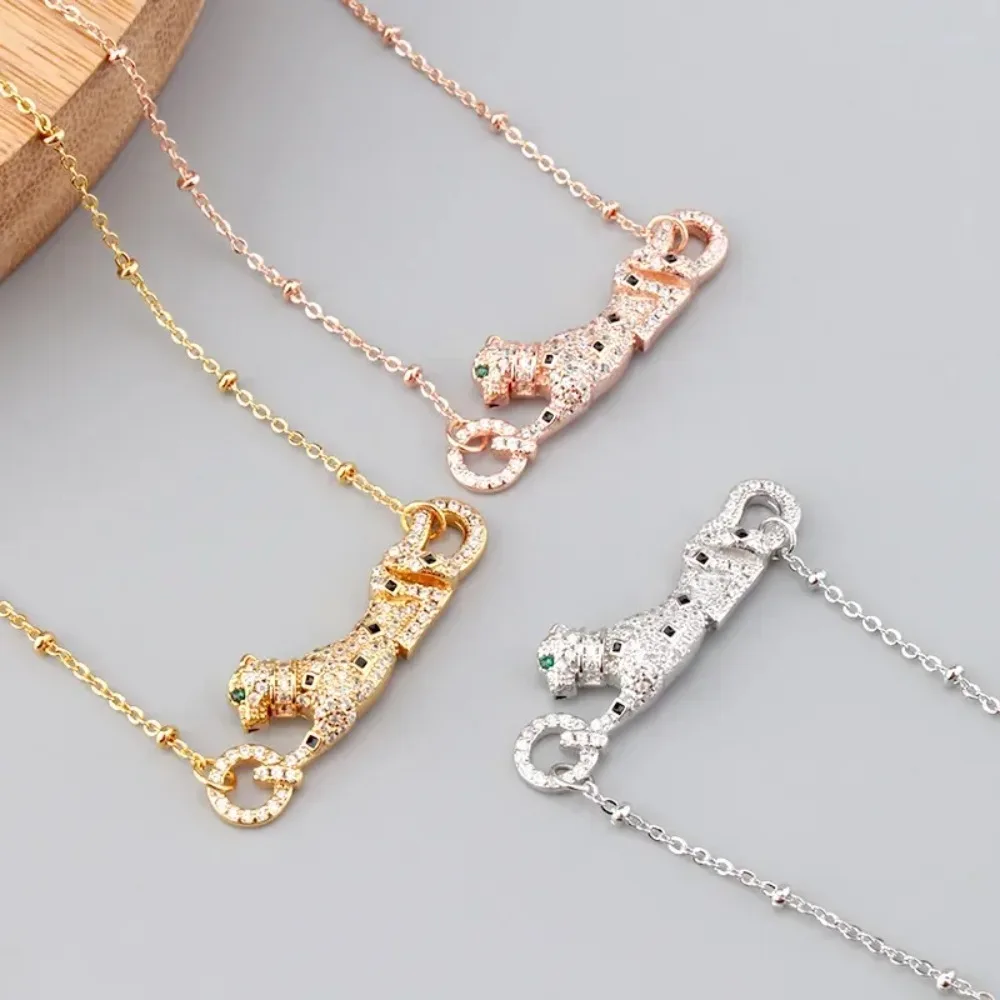

Elegant Sets Necklaces Bracelet for Women 925 Sterling Silver Green Eyes Leopard Pendant Plated Gold Zircon Chain Luxury Jewelry