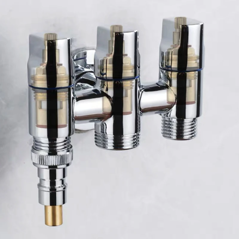 G1/2 Copper Three-way Filling Angle Valve Wall Mount Multifunctionwater Cleaning Sprayer Three-control Faucet Bathroom Fixture