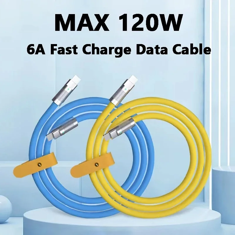 120W 6A 초고속 충전 PD 타입 C 리퀴드 실리콘 케이블 고속 충전 1M 2M USB 케이블 USB C to C 충전 케이블